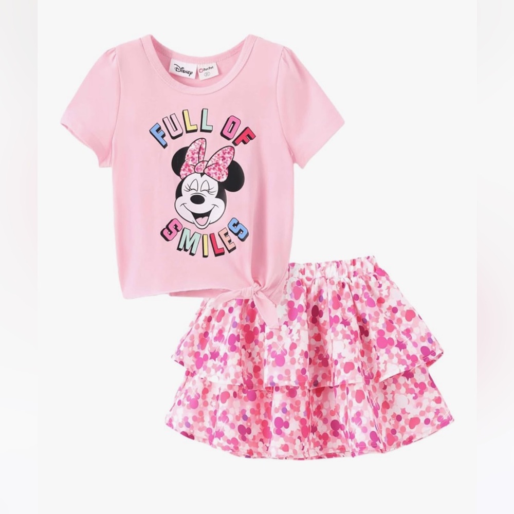 NWT Disney Pink Minnie Mouse 'Full of Smiles' Tee & Tiered Skirt Set